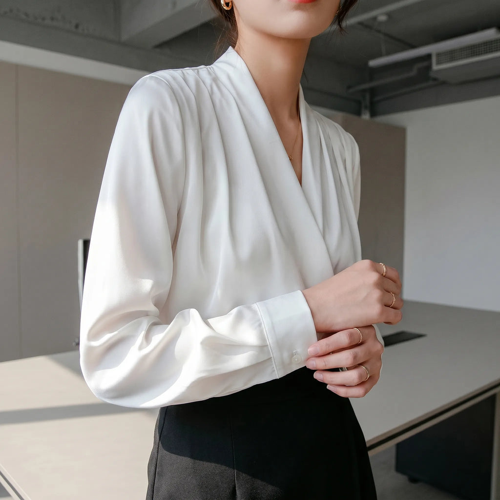 Veltira™ -  V-Neck Long Sleeve Blouse -  Office Wear