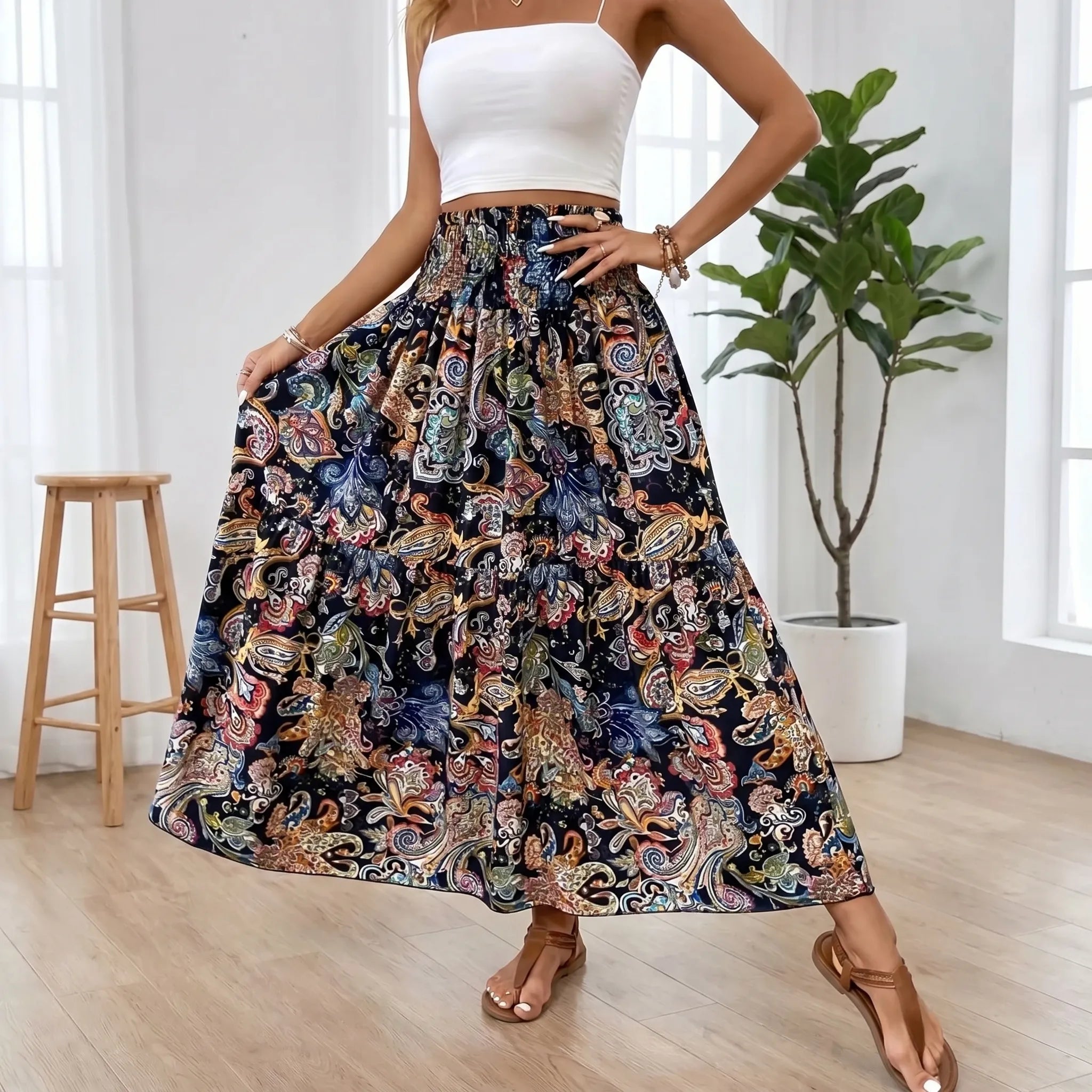 Vensala™ -  Bohemian Tiered Maxi Skirt -  Warm Weather Outings