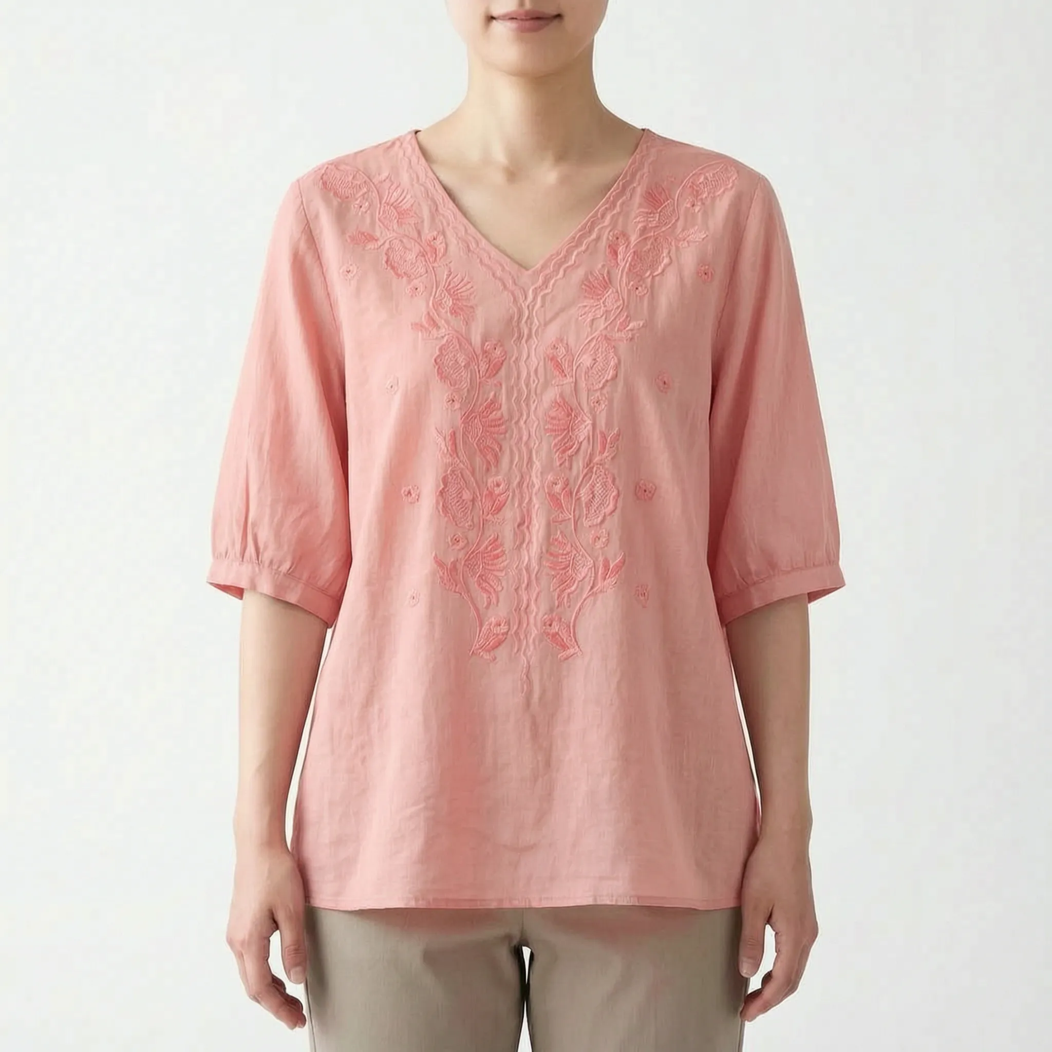 Verdine™ -  Embroidered V-Neck Blouse -  Weekend Casual Wear