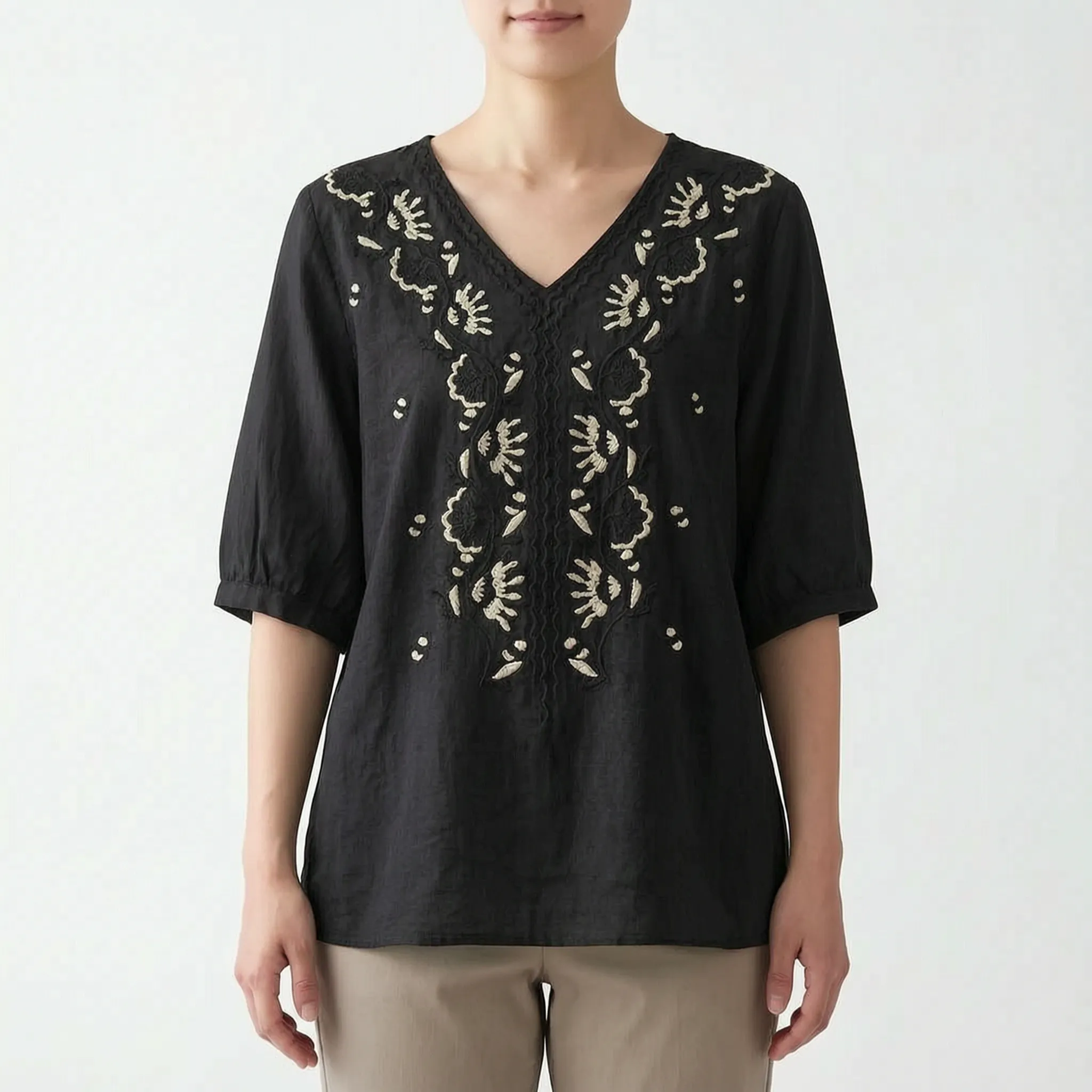 Verdine™ -  Embroidered V-Neck Blouse -  Weekend Casual Wear