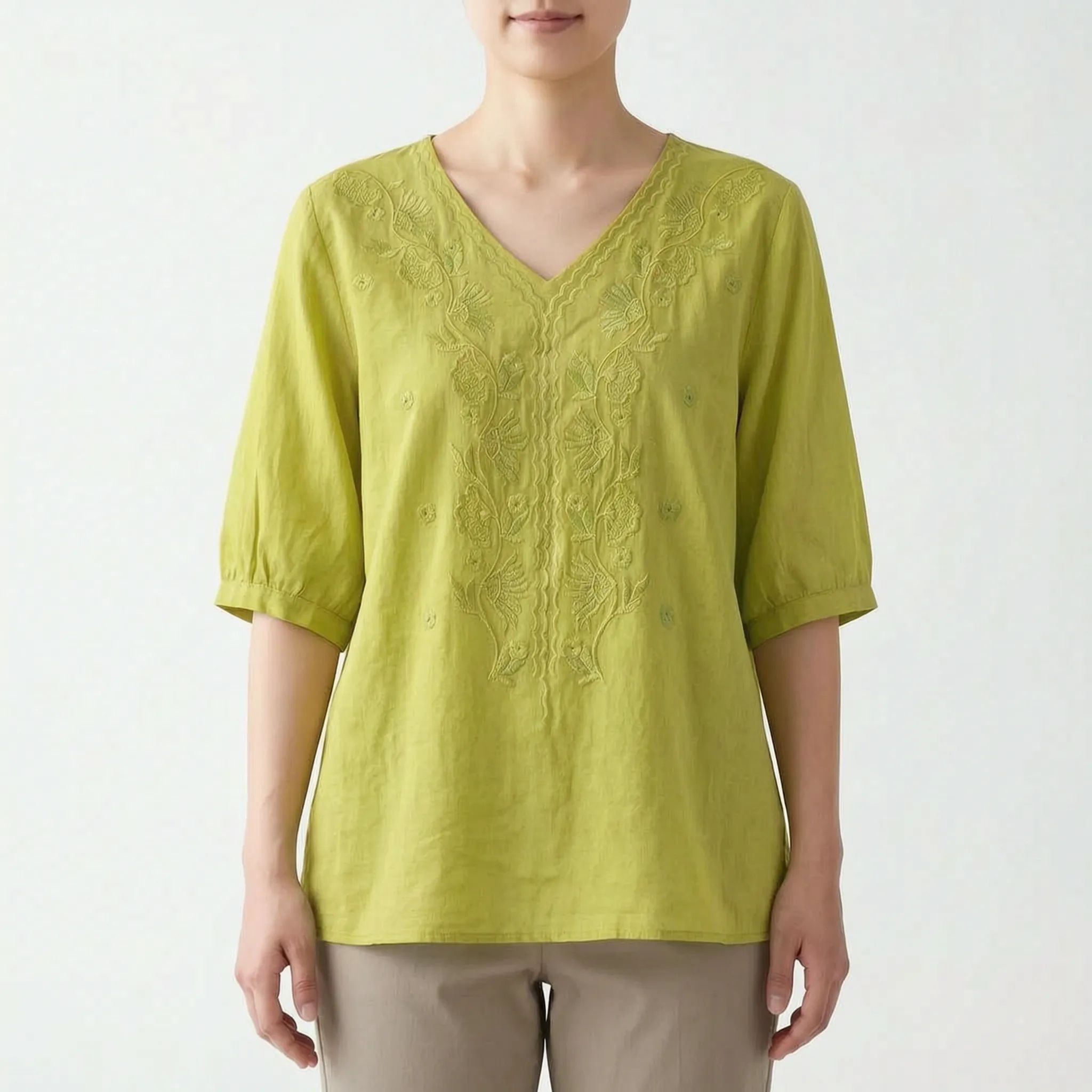 Verdine™ -  Embroidered V-Neck Blouse -  Weekend Casual Wear