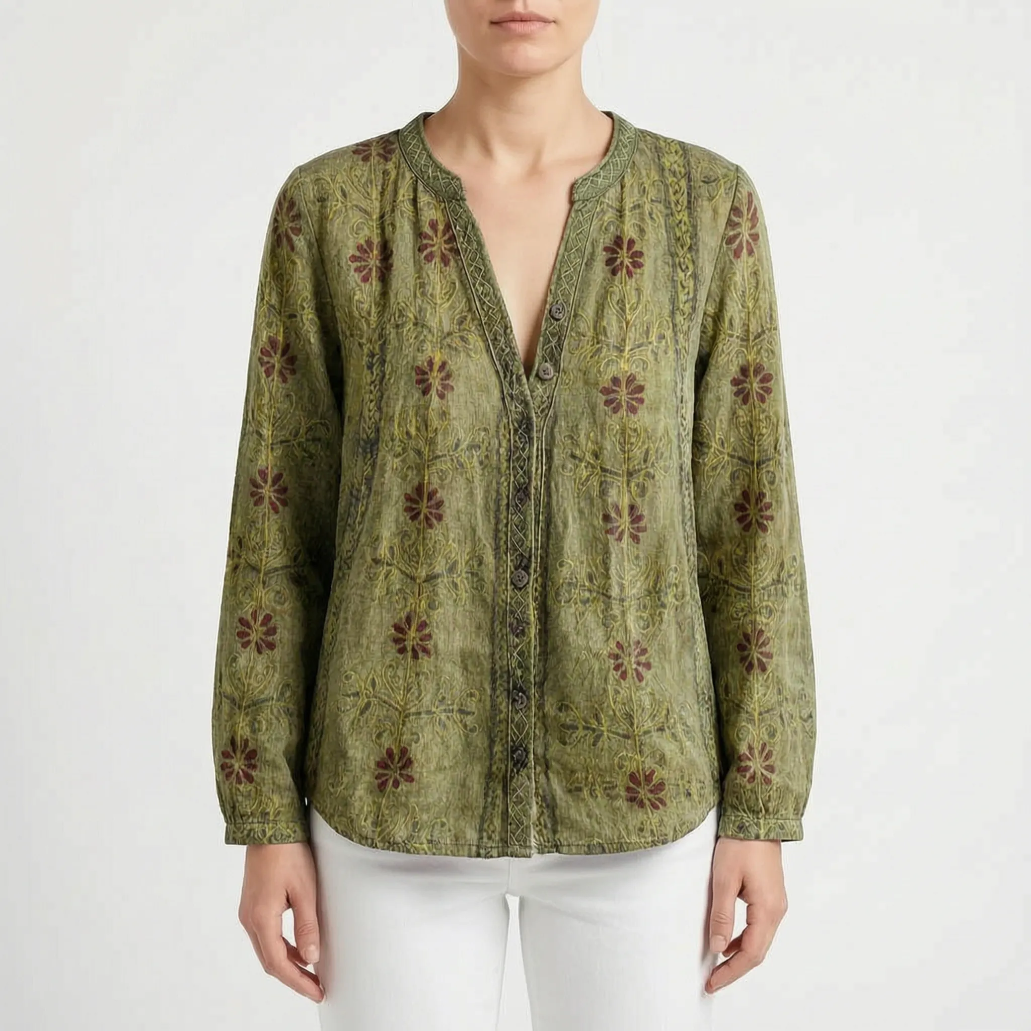 Verdise™ -  Botanical Print Blouse -  Everyday Casual Wear