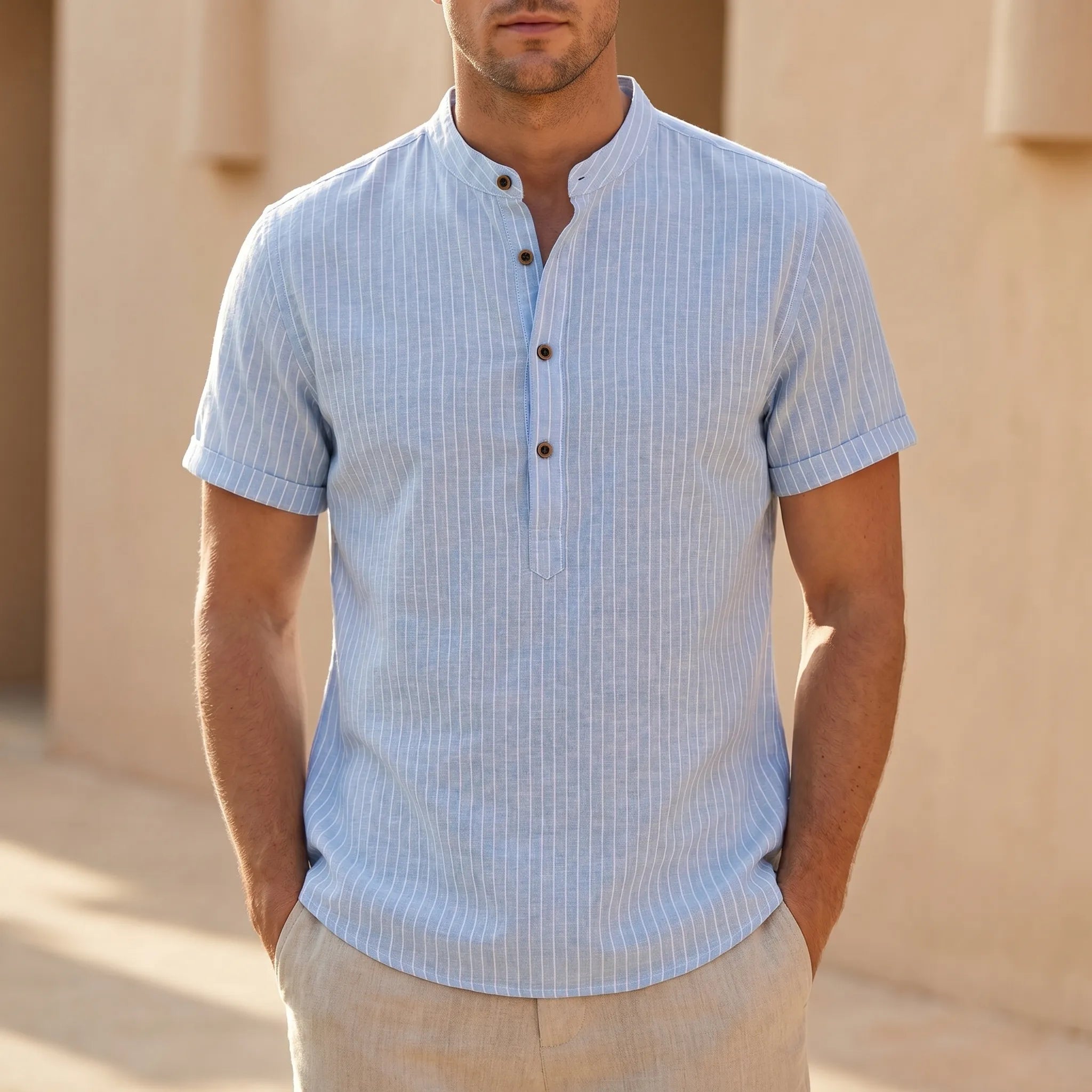 Vertis™ -  Short Sleeve Henley Shirt -  Holiday Sightseeing