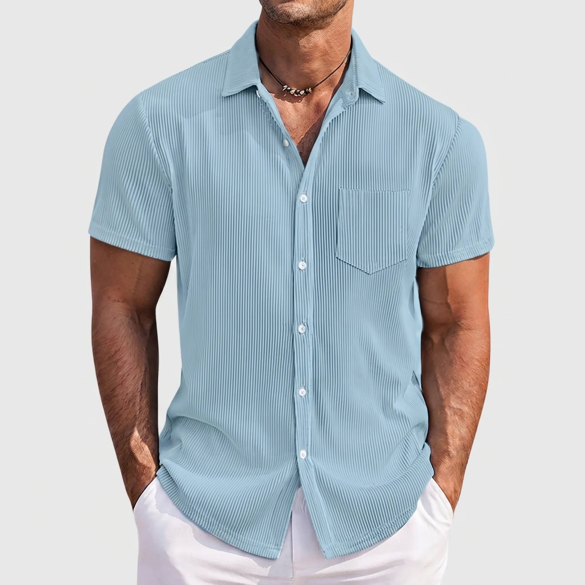 Veshar™ -  Ribbed Short Sleeve Shirt -  Weekend Outings