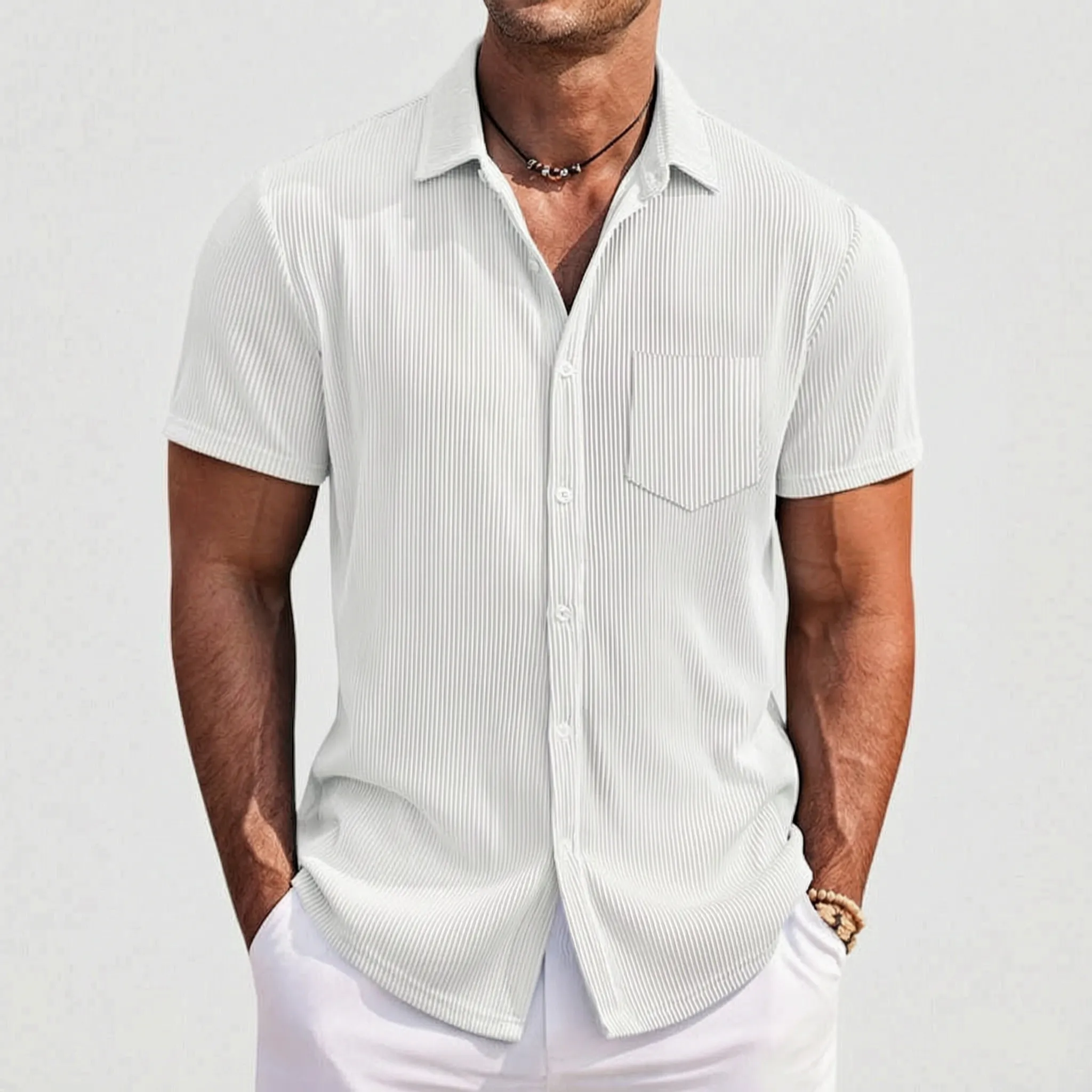 Veshar™ -  Ribbed Short Sleeve Shirt -  Weekend Outings