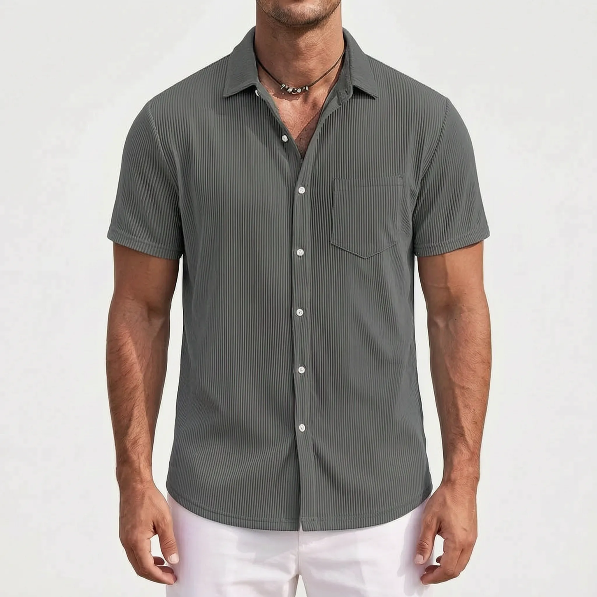 Veshar™ -  Ribbed Short Sleeve Shirt -  Weekend Outings