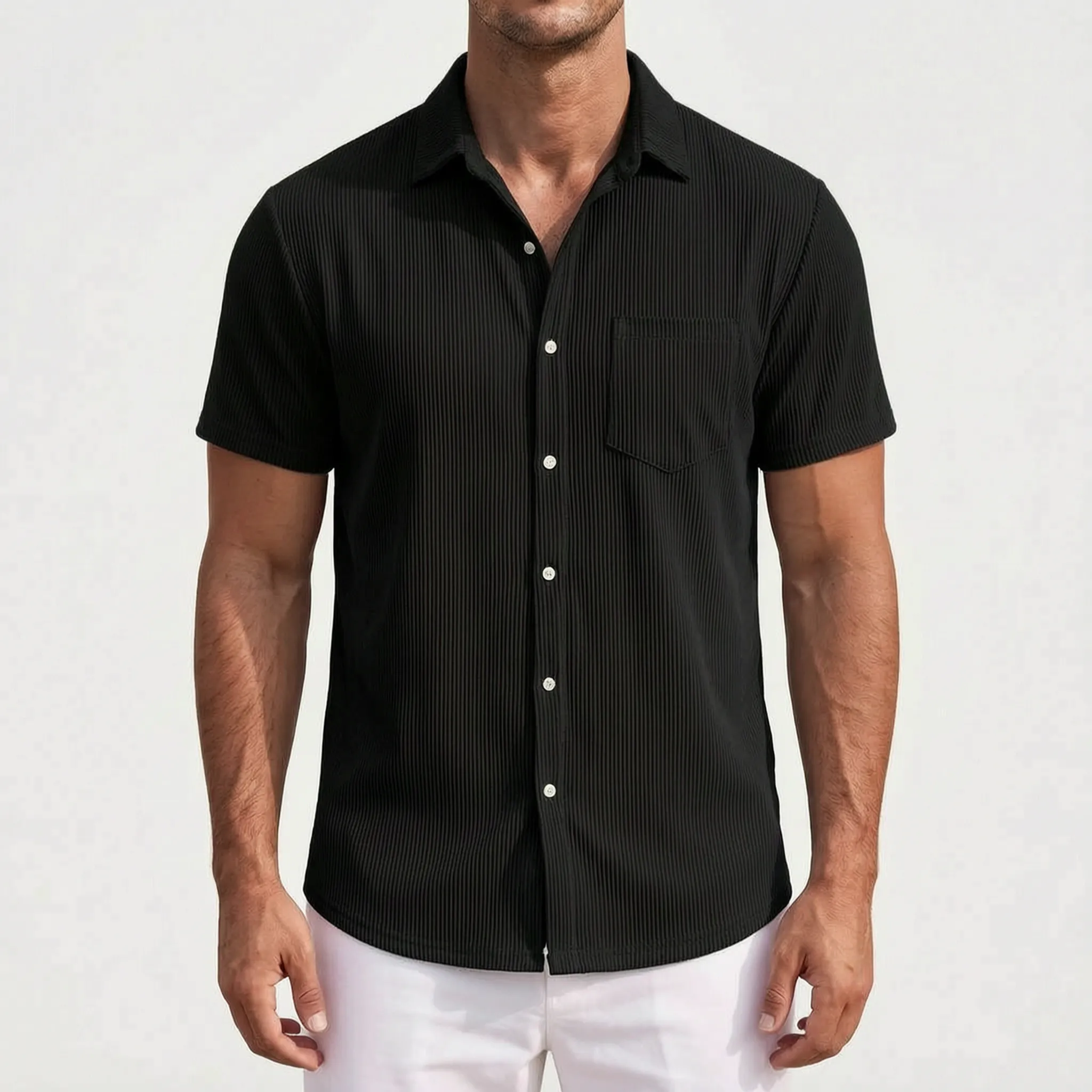 Veshar™ -  Ribbed Short Sleeve Shirt -  Weekend Outings