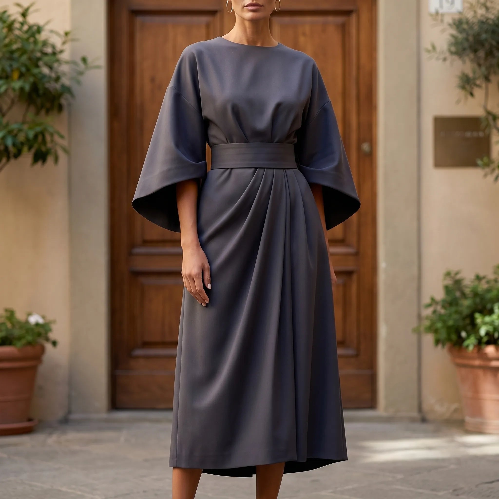 Vesperia™ -  Midi Length Tailored Summer Dress -  Summer Evening Dinners