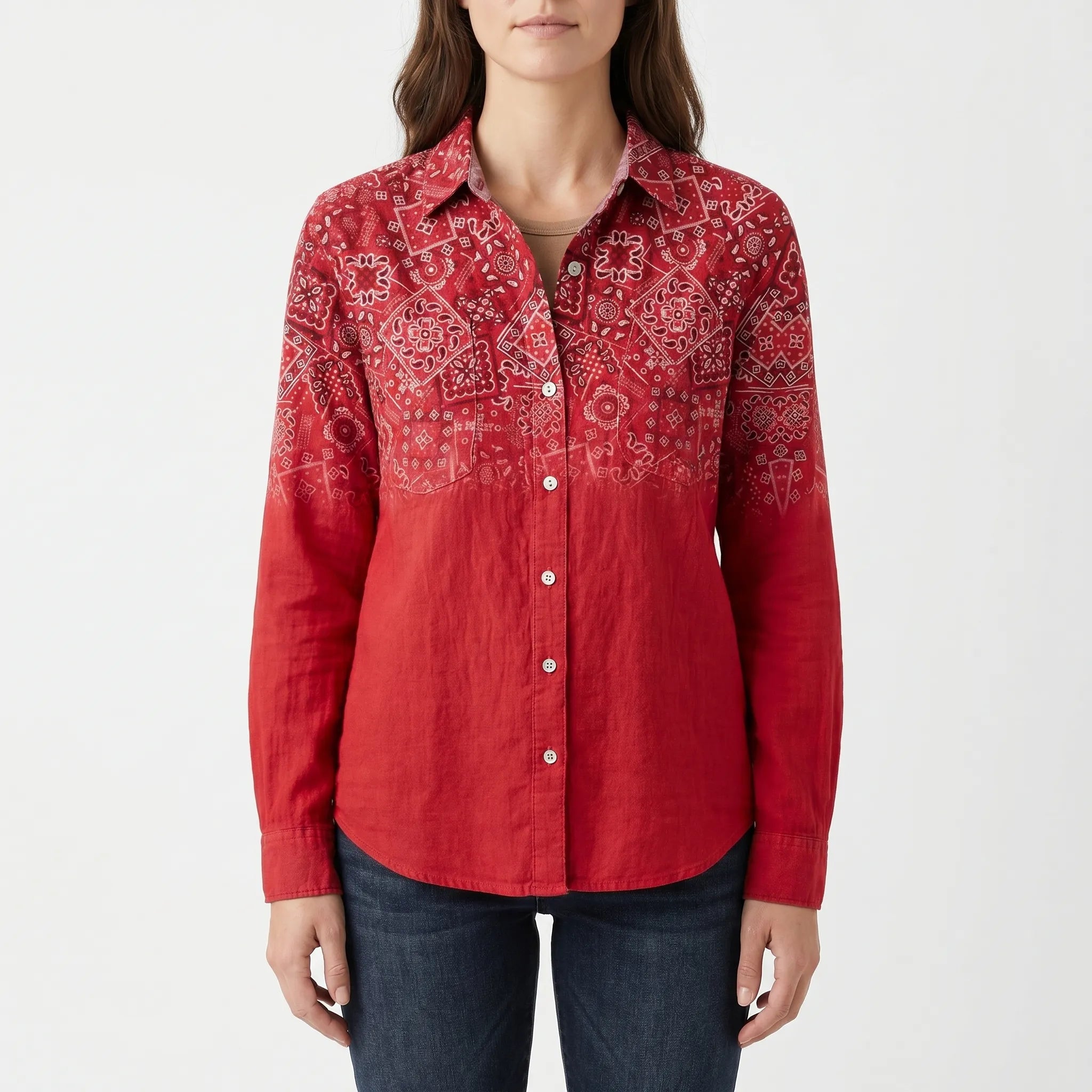 Vintesa™ -  Vintage Print Button-Up Blouse -  Smart-Casual Dressing
