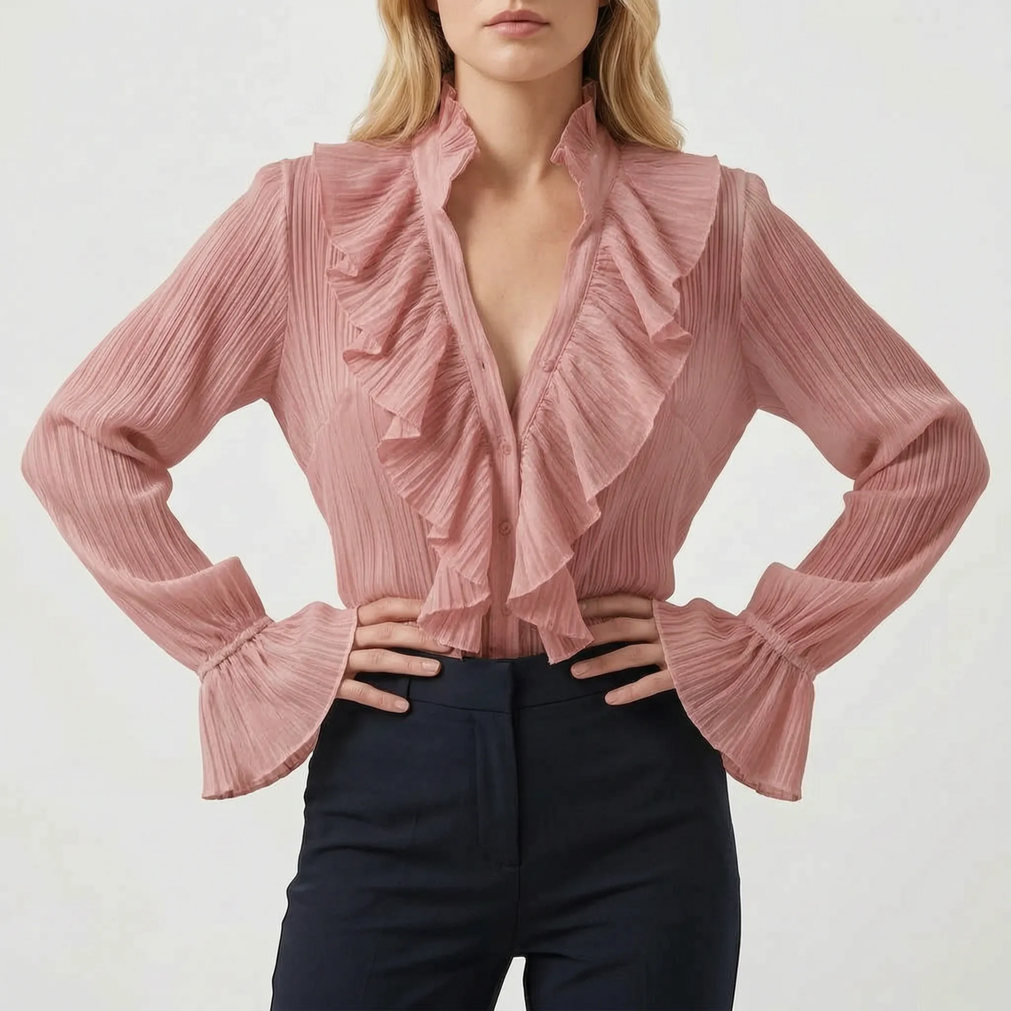 Volanta™ -  Ruffled Long-Sleeve Blouse -  Dressing Up For Evenings