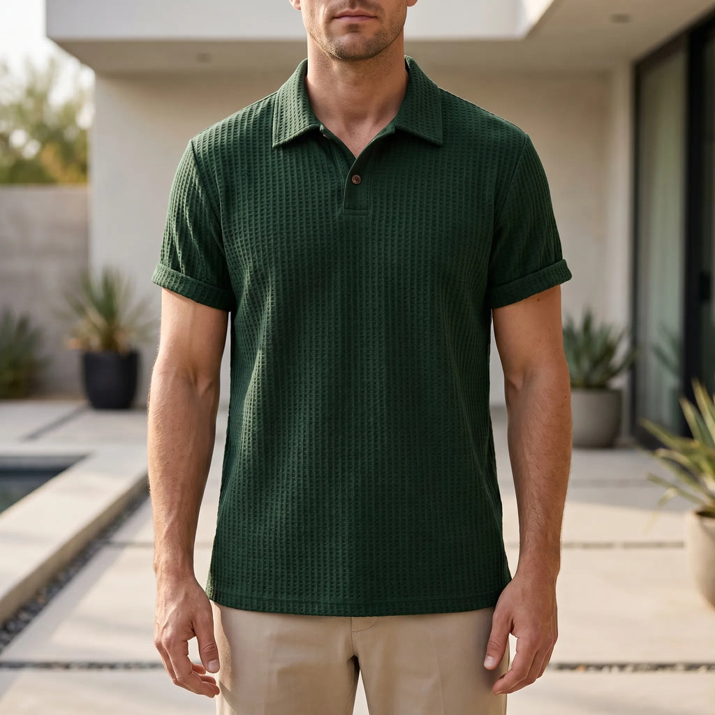 Wafton™ -  Textured Waffle Knit Polo Shirt -  Weekend Casual Wear