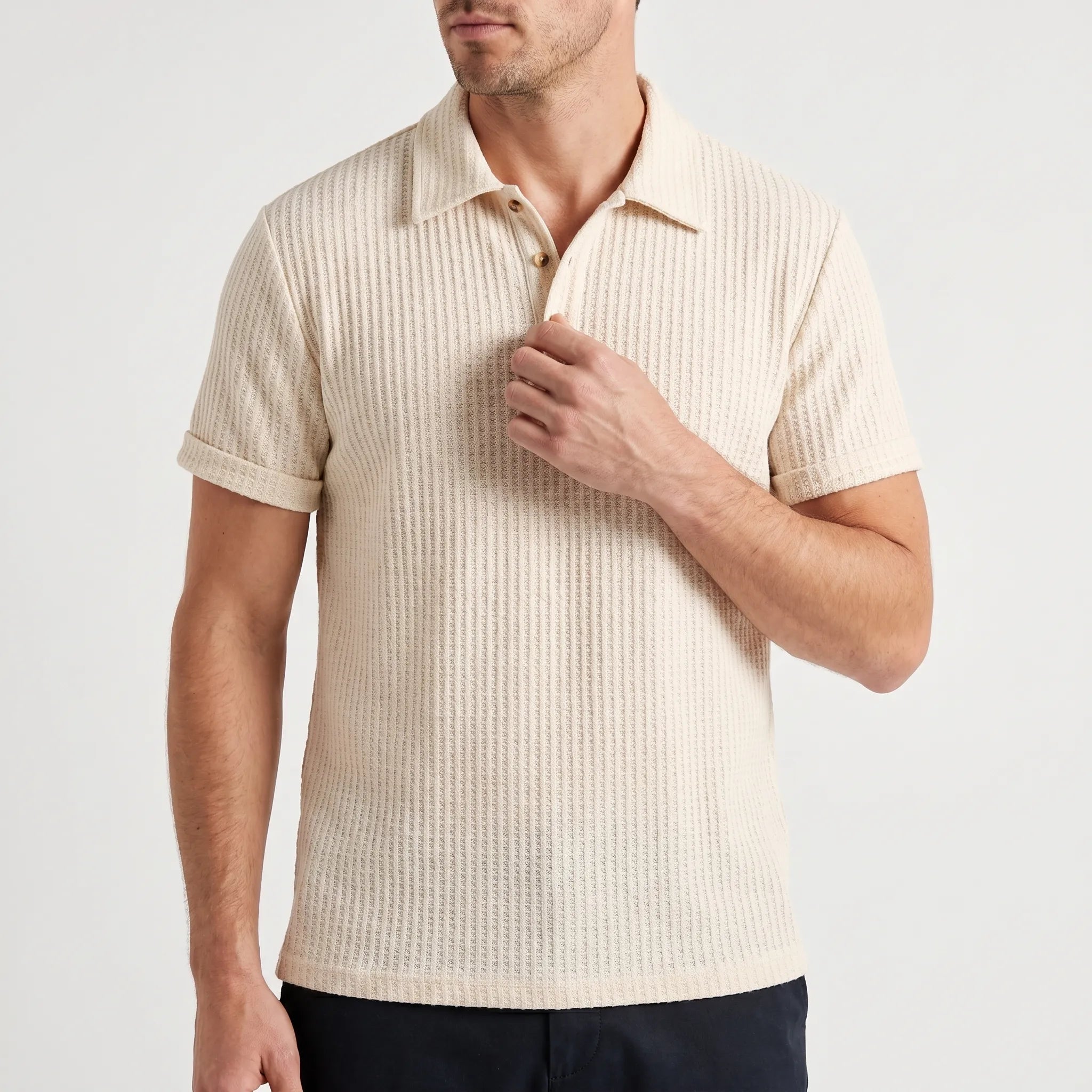 Wafton™ -  Textured Waffle Knit Polo Shirt -  Weekend Casual Wear