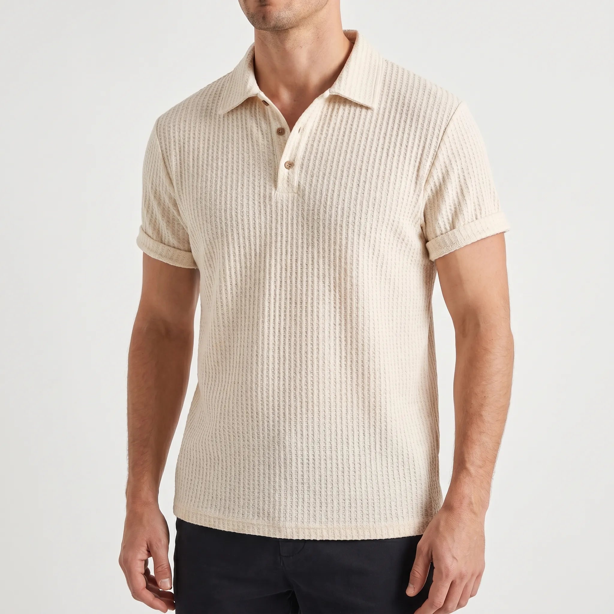 Wafton™ -  Textured Waffle Knit Polo Shirt -  Weekend Casual Wear