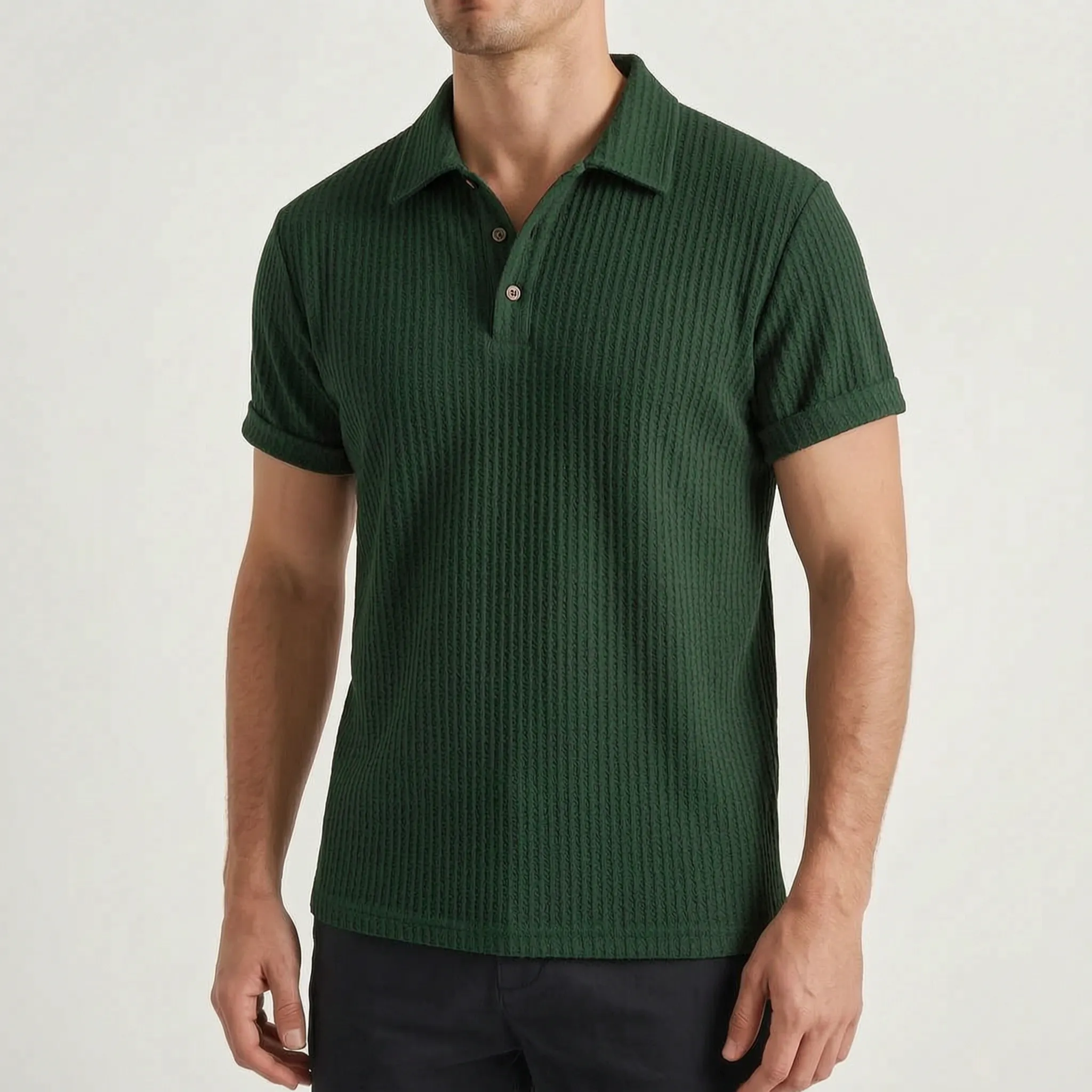 Wafton™ -  Textured Waffle Knit Polo Shirt -  Weekend Casual Wear