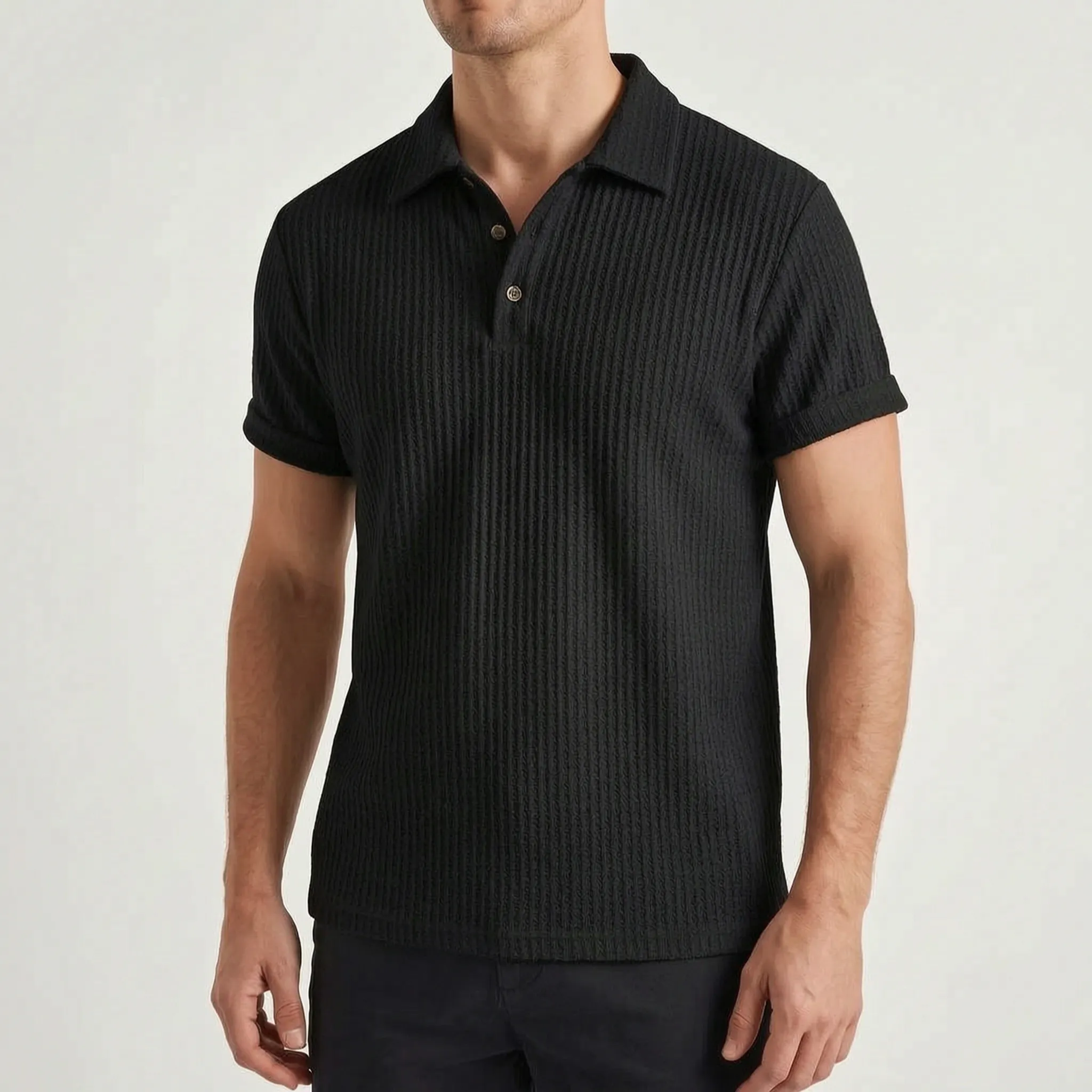 Wafton™ -  Textured Waffle Knit Polo Shirt -  Weekend Casual Wear