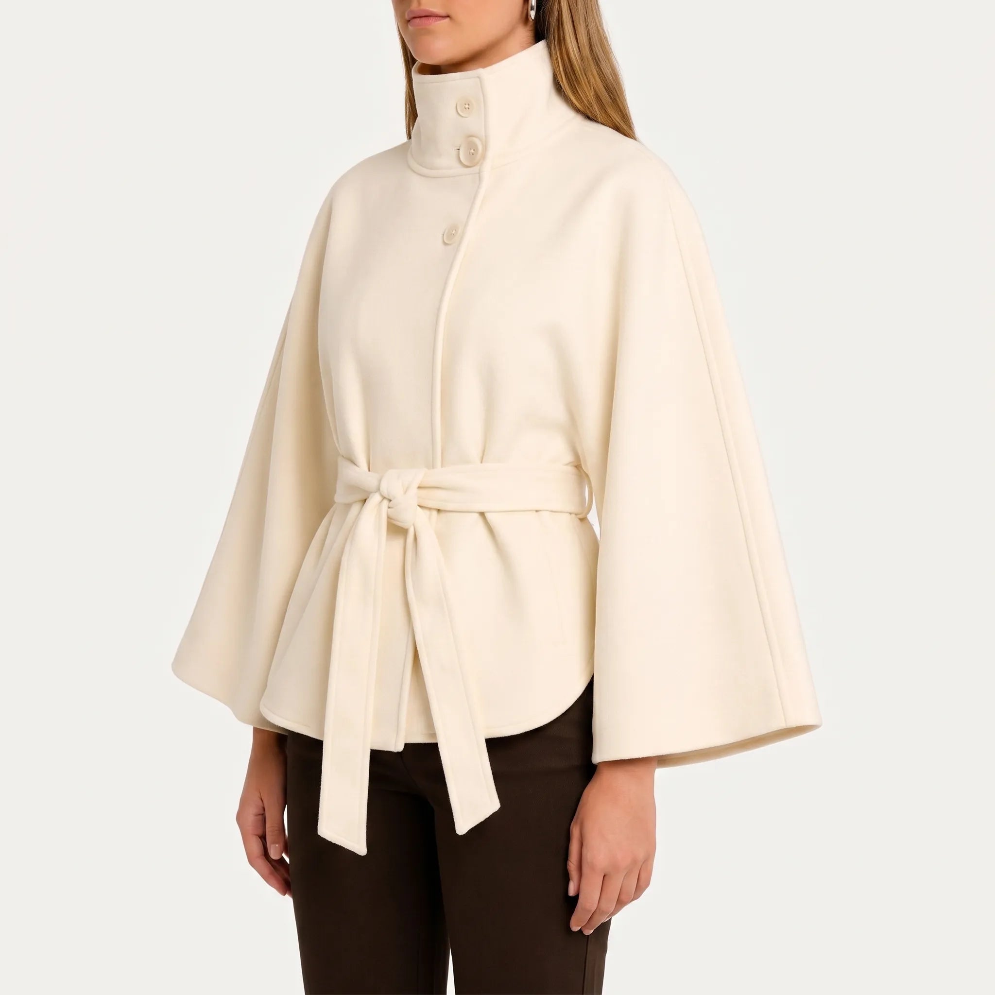 Zelora™ -  Belted High Neck Cape -  Layering Over Dresses