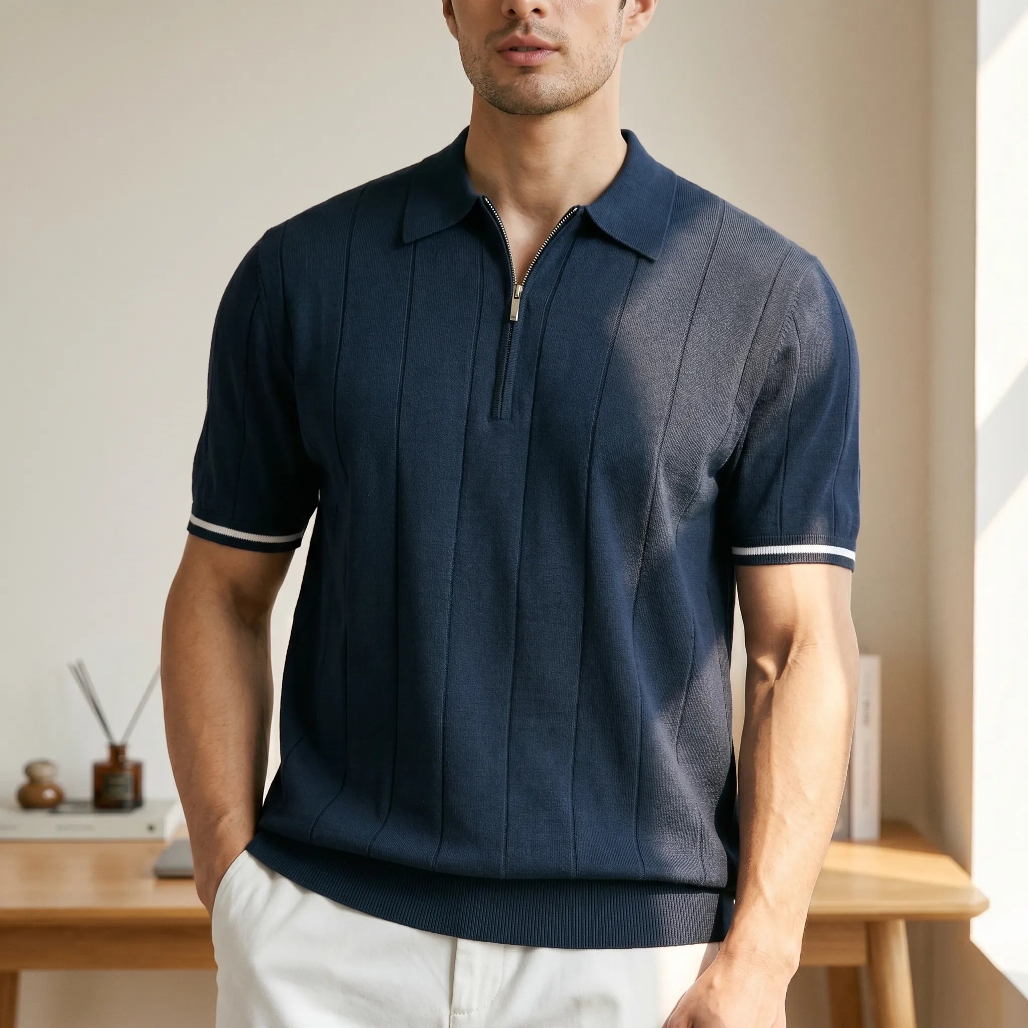 Zipford™ -  Men's Quarter Zip Polo Shirt -  Smart Casual Dressing