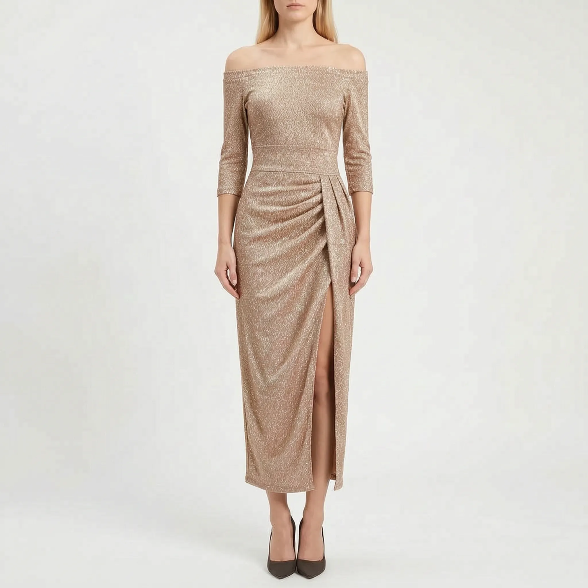 Zovanna™ -  Off-Shoulder Midi Dress -  Evening Receptions