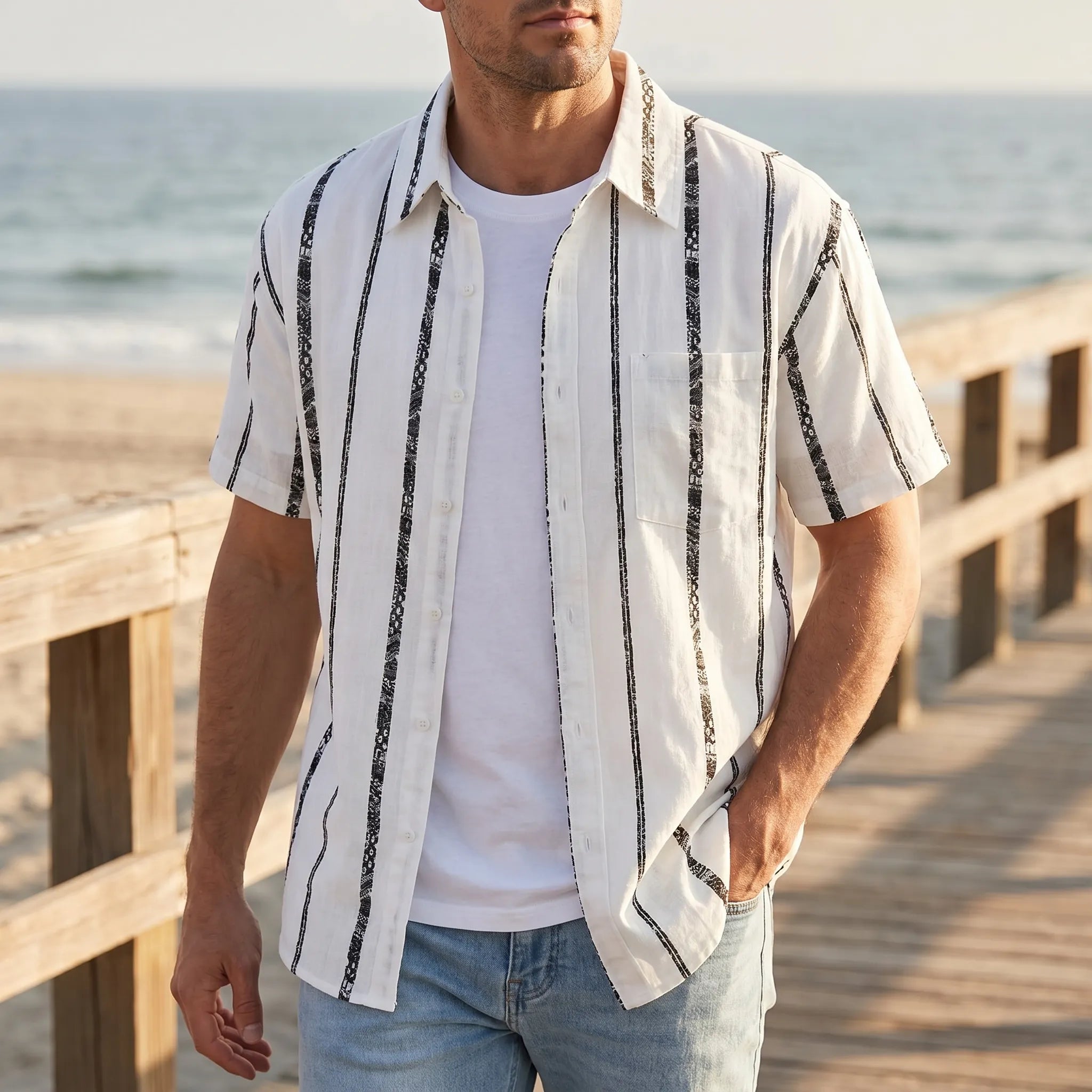 Zyphus™ -  Men's Striped Short-Sleeved Shirt -  Smart Casual Dressing