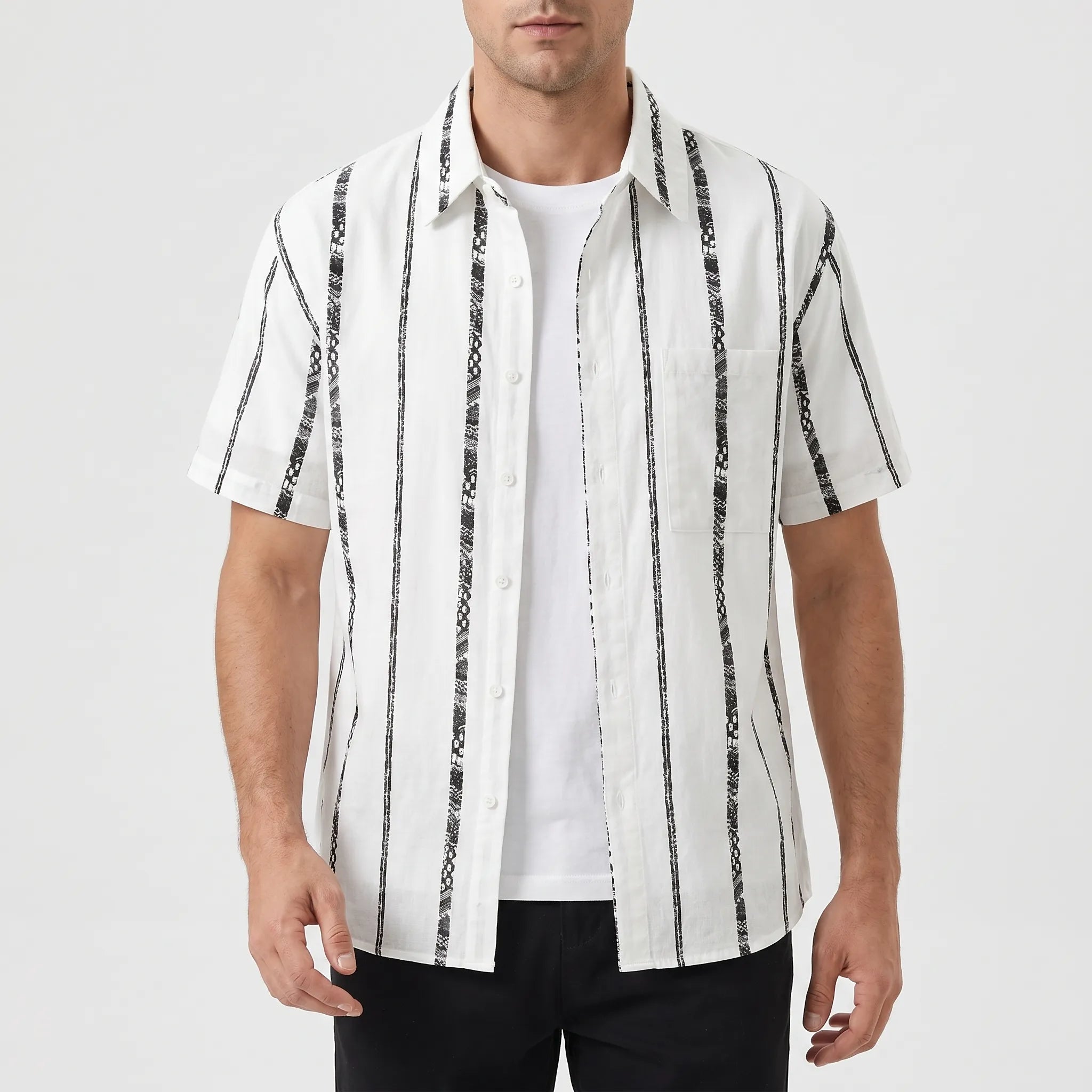 Zyphus™ -  Men's Striped Short-Sleeved Shirt -  Smart Casual Dressing