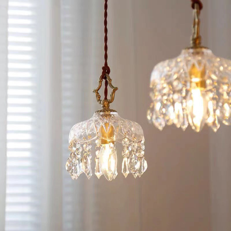 Vintage Copper Crystal Pendant Light E14 LED