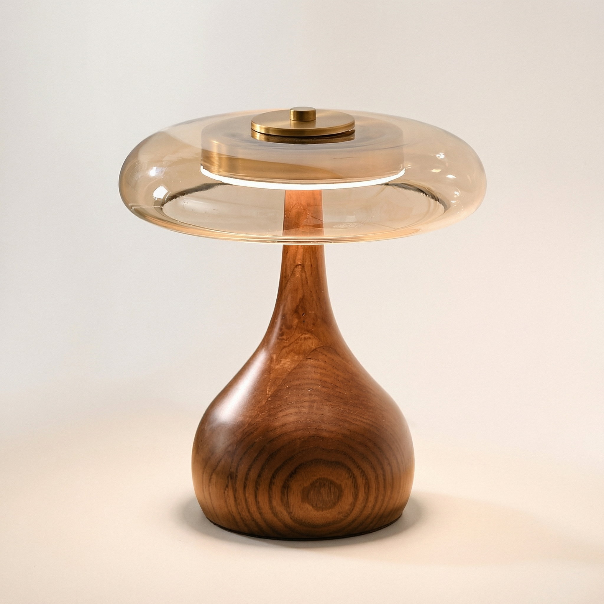 Wooden Table Light with Amber Glass Shade