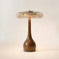 Wooden Table Light with Amber Glass Shade