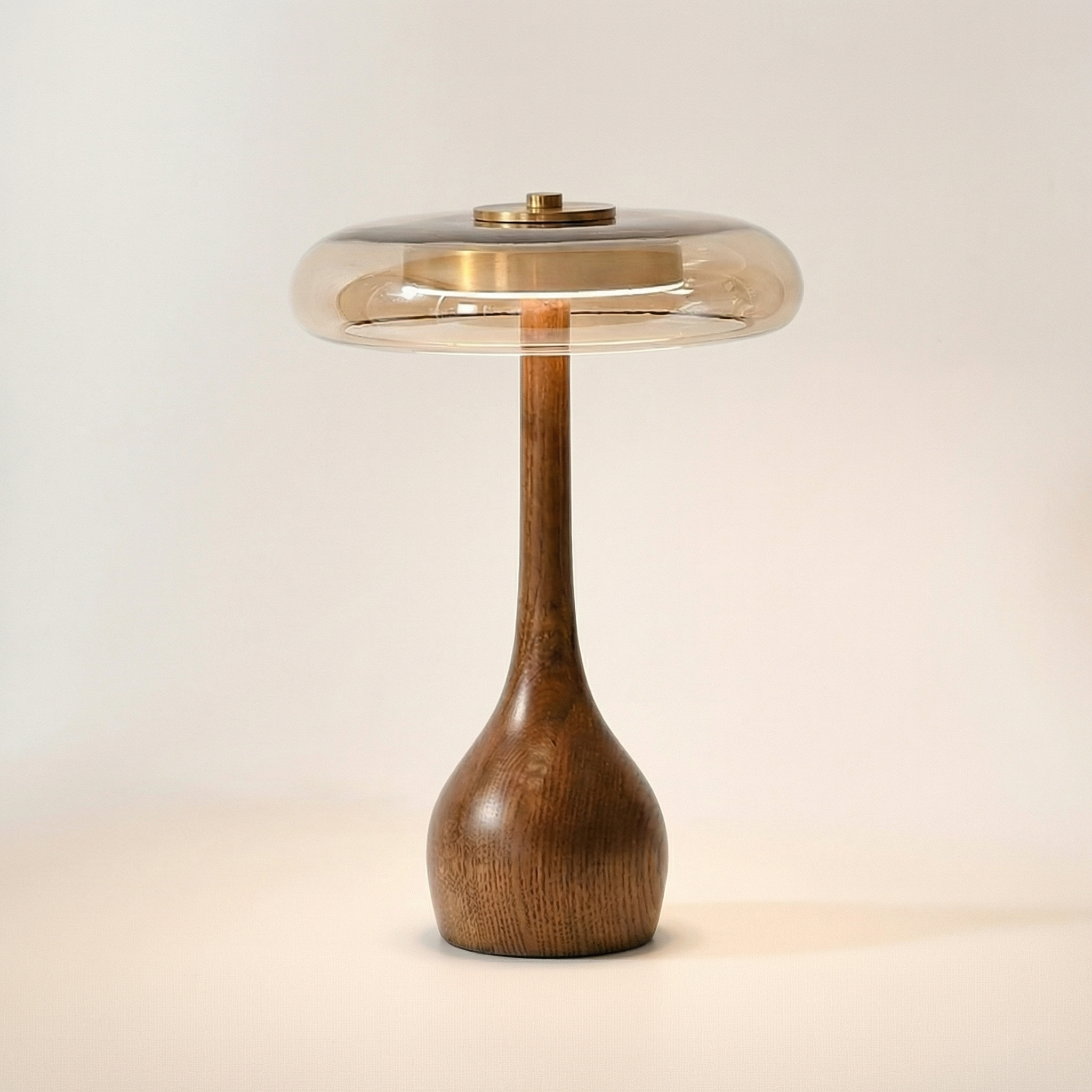 Wooden Table Light with Amber Glass Shade