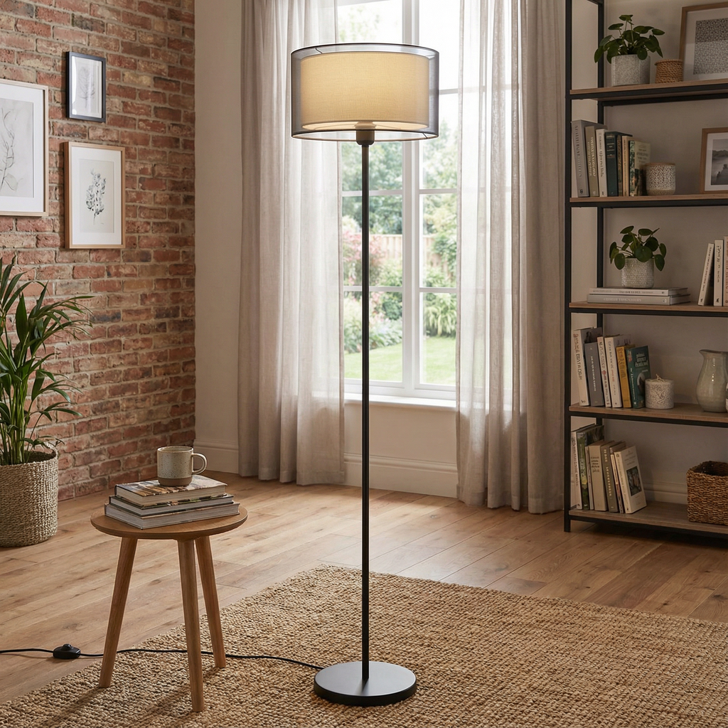 Mesh Floor Lamp with Fabric Diffuser