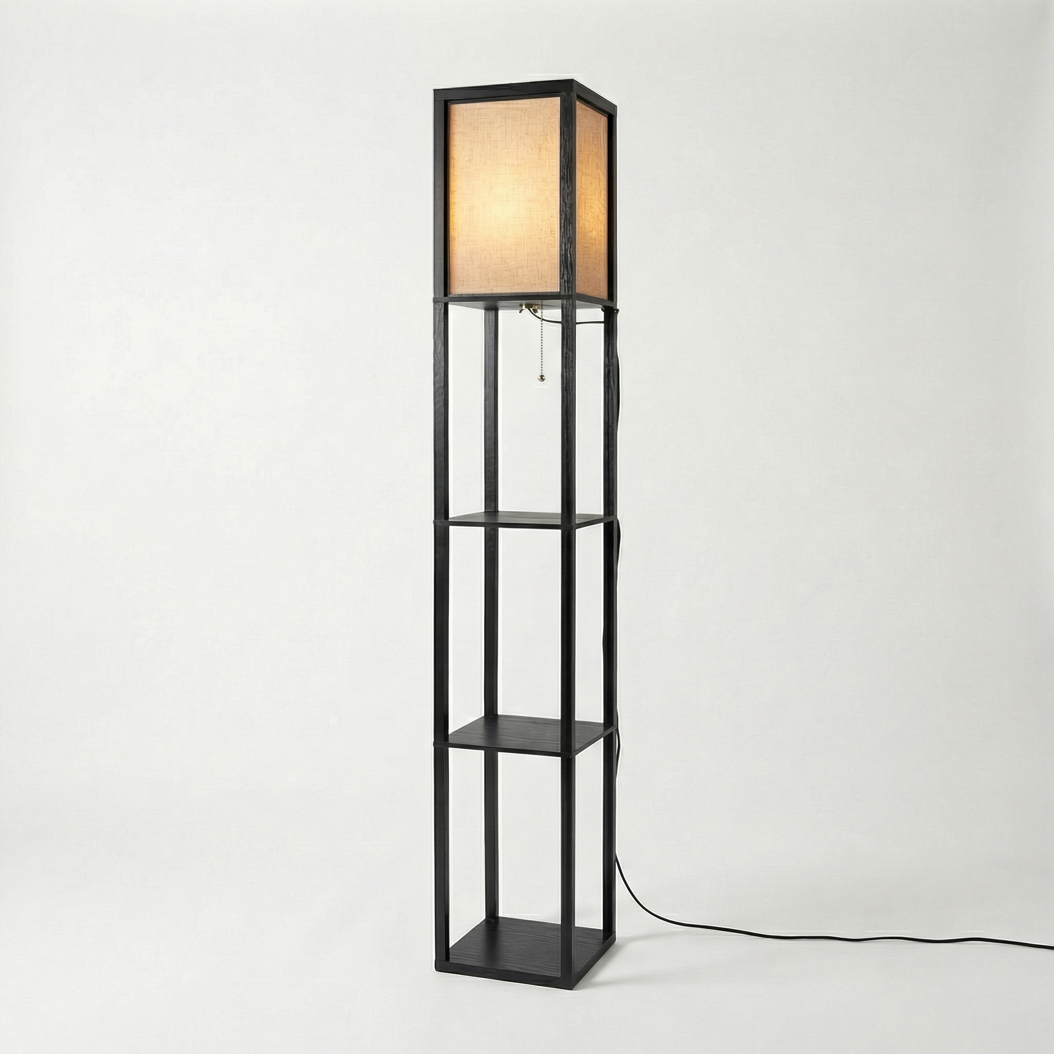 Floor Lamp with Fabric Shade and Integrated Storage Shelves